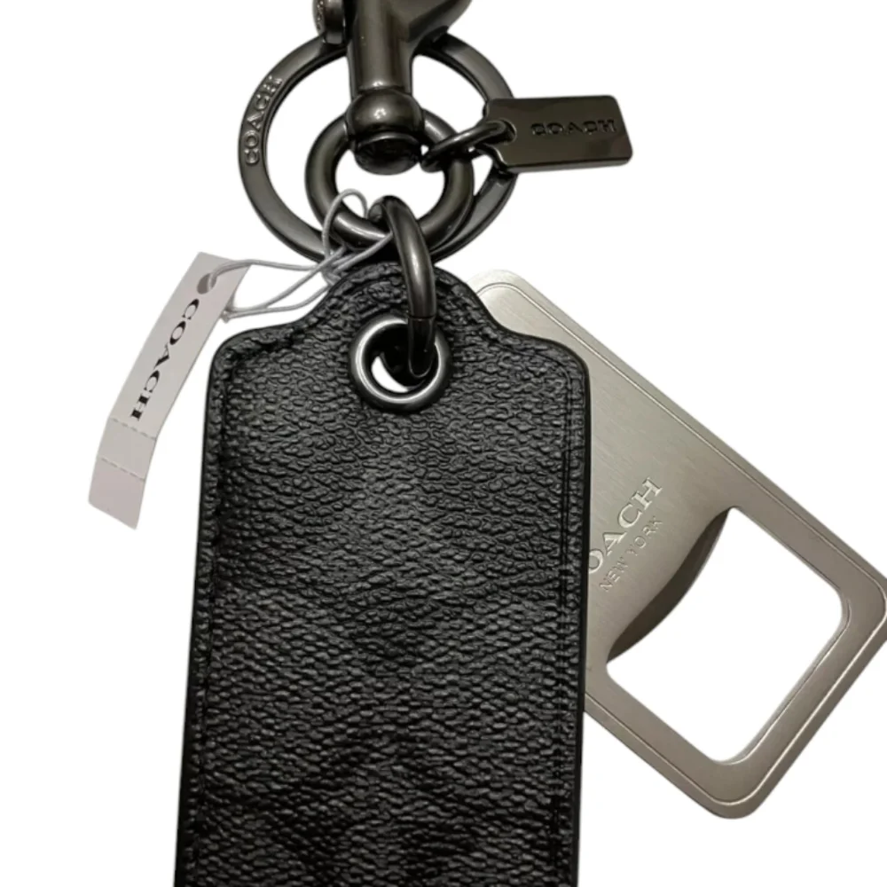 Coach Bottle Opener Key Fab Keychain in Signature Canvas Gunmetal/ Charcoal
